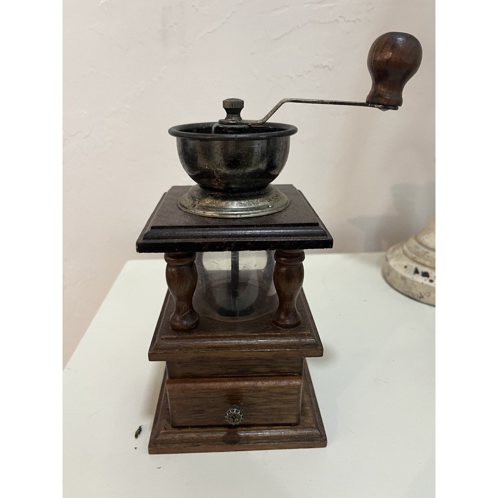 RARE GAILSTYN‎ SUTTON Coffee Grinder Wood Metal and Glass Taiwan Vintage